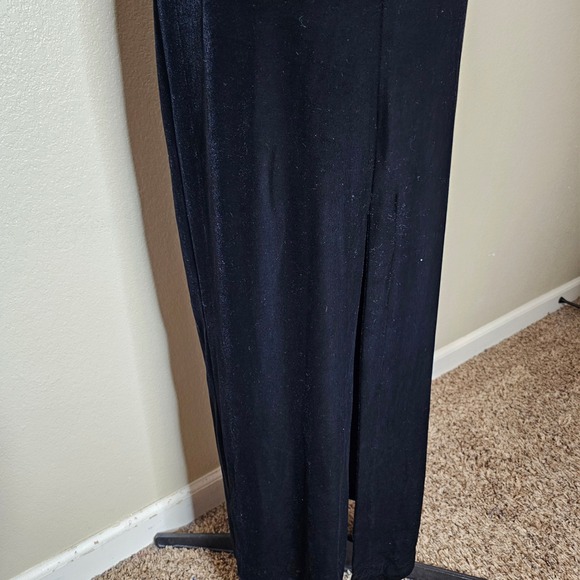 Vintage 90s Y2K Black Velvet Maxi Slip Dress Evening Gown Formal Silver glitter - Picture 6 of 10